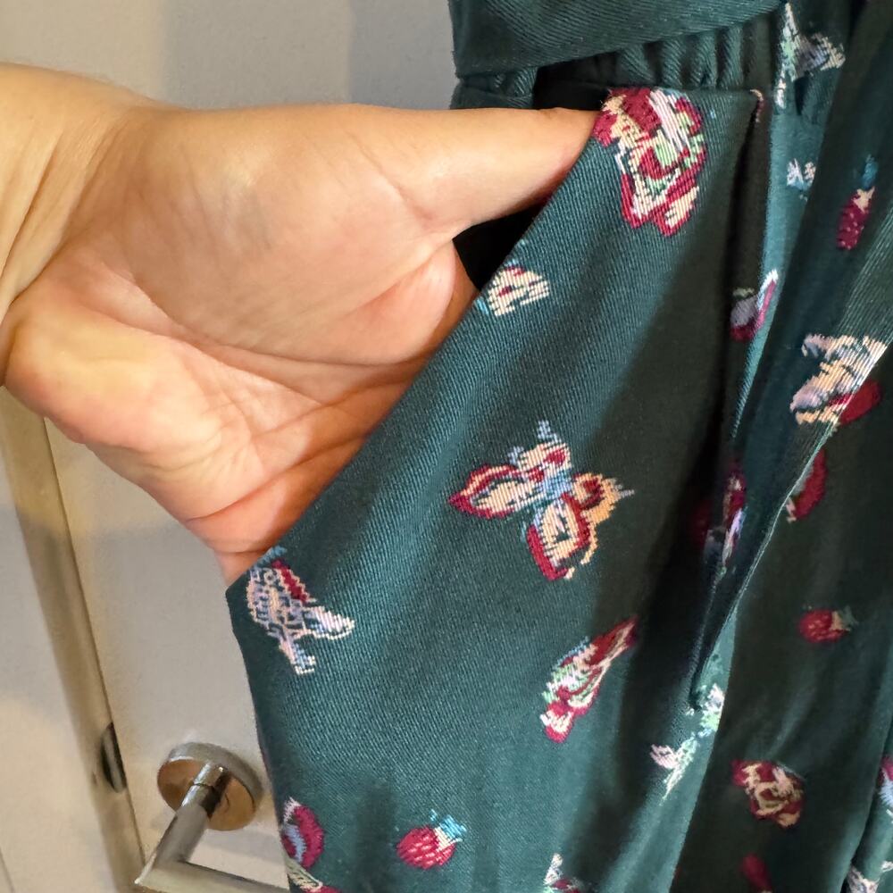 Matilda Jane Evergreen Dream Jumpsuit Teal Green Print Ruffle Sleeveless Sz S - Picture 4 of 10